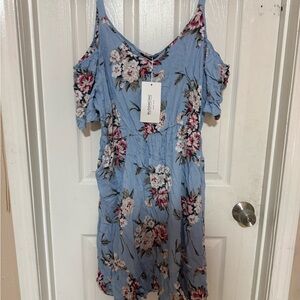 BloomChic Blue Floral Dress with Pink Accents